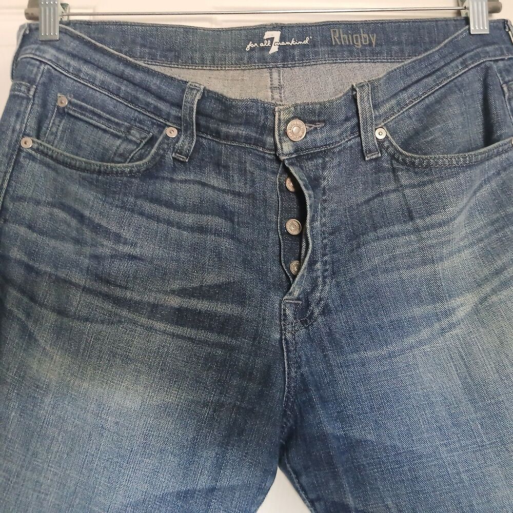 7 For All Mankind Rhigby Jeans 34 Blue Straight Leg Button-Fly Premium Denim